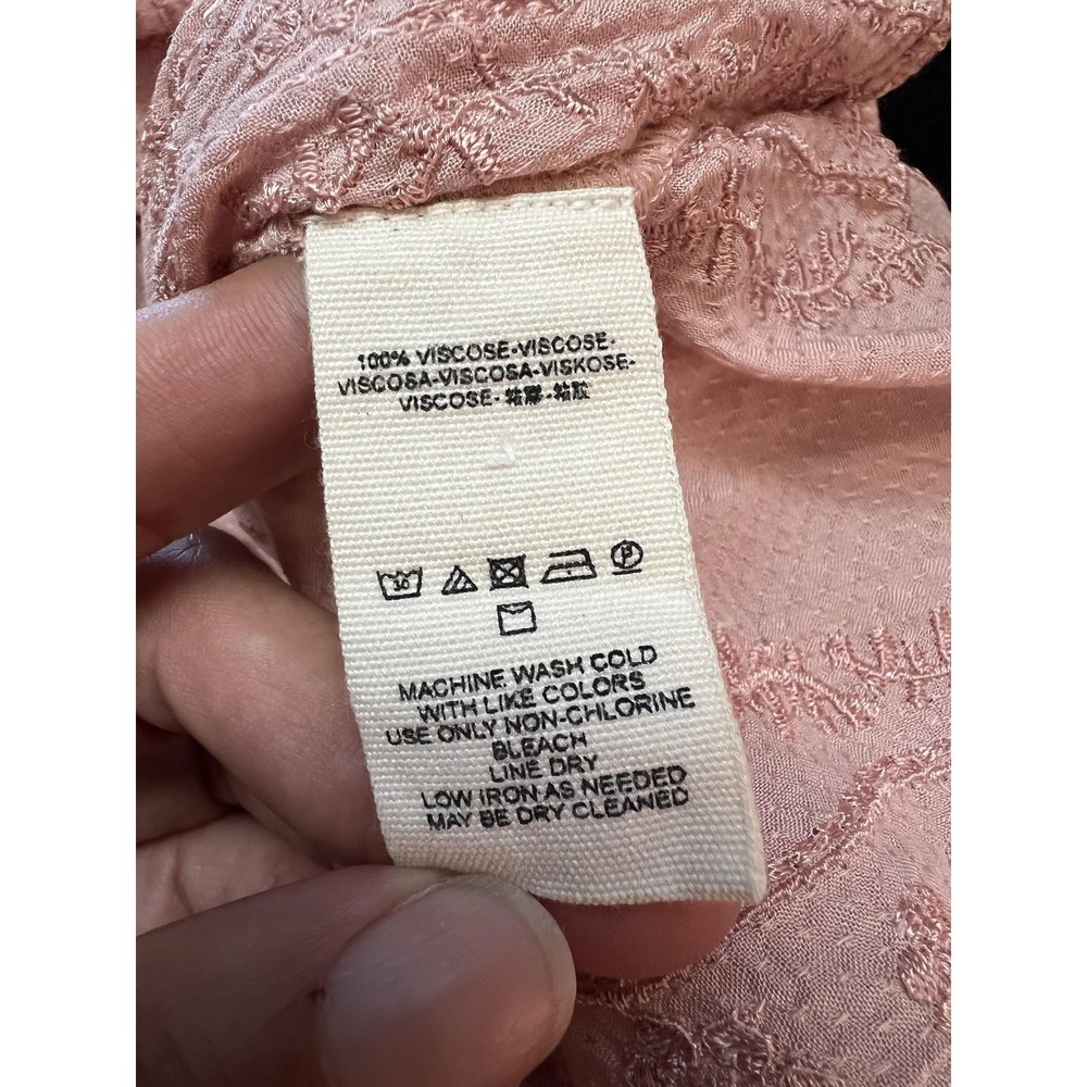 Free People Top Womens XS Pink Embroidered Tunic Deep V Boho Cottage Fairy - Picture 8 of 8